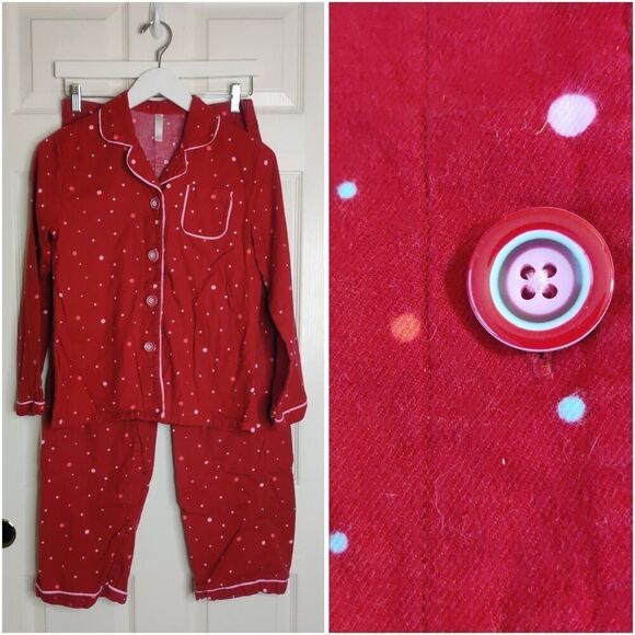 Gap Body polka dot flannel cotton pajama set sz XS - Picture 1 of 11